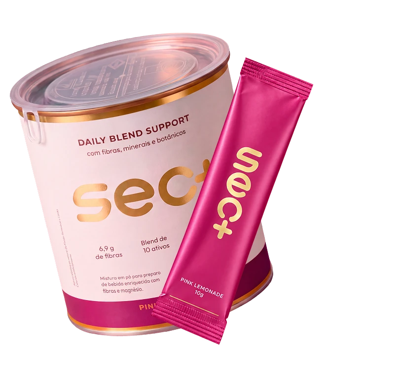 Lata e sachê do SEC+ drink metabólico com blend de 10 ativos