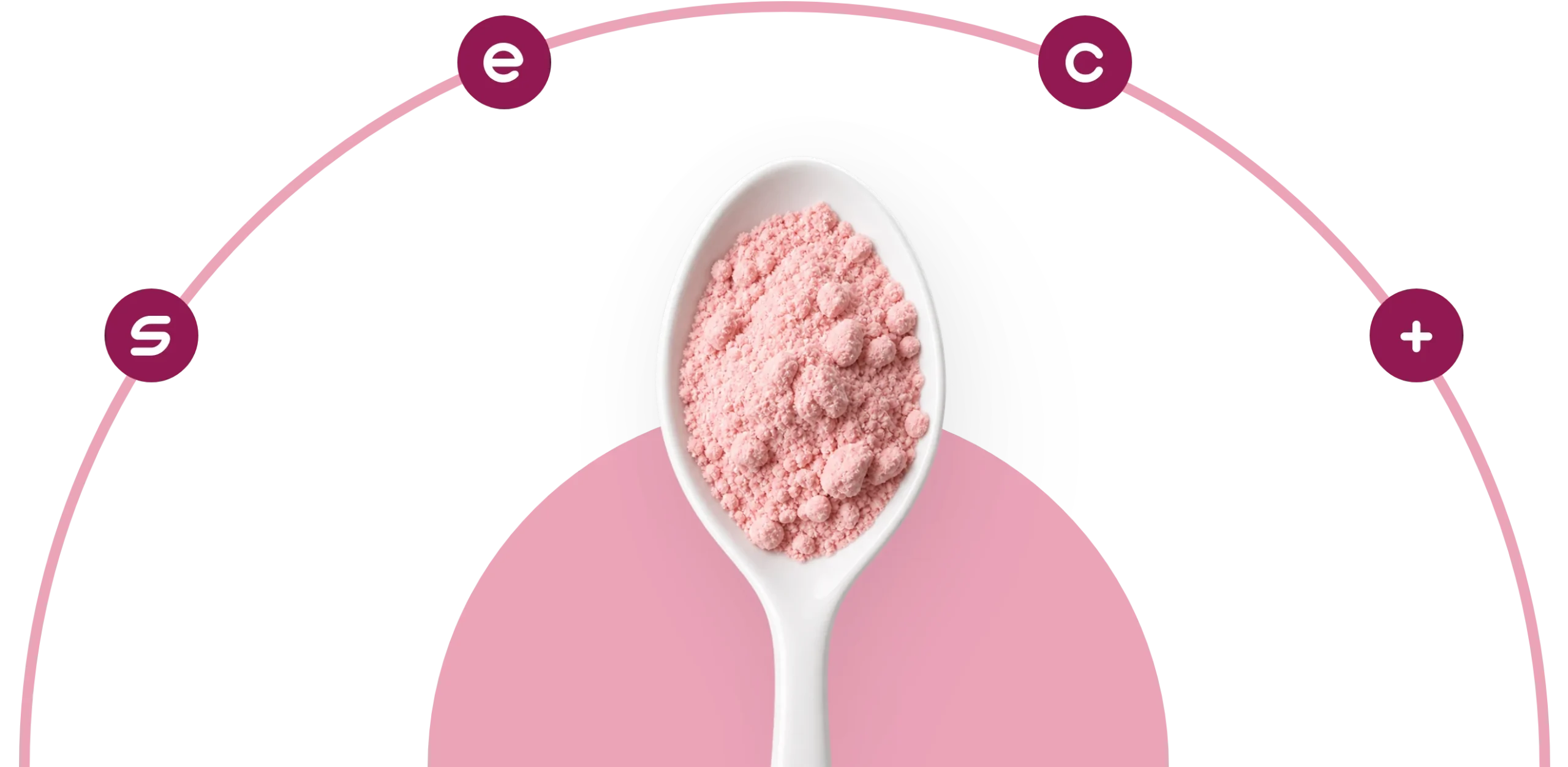 Colher com o pó rosa do SEC+, que forma o método Saciedade, Equilíbrio e Controle