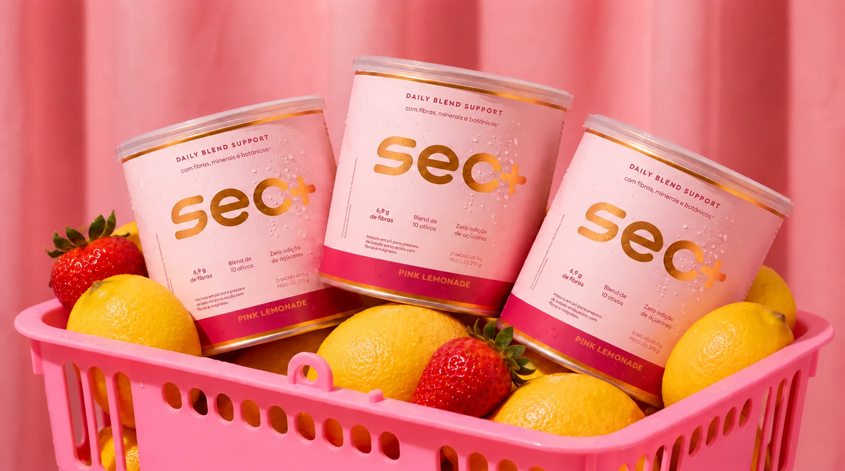 3 latas do SEC+ drink metabólico sabor pink lemonade com frutas